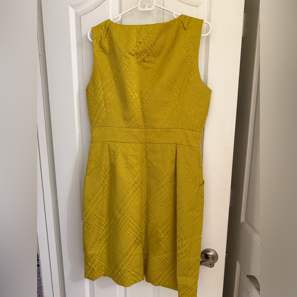 Tahari ASL Mustard Yellow Textured Midi Dress - Picture 3 of 10